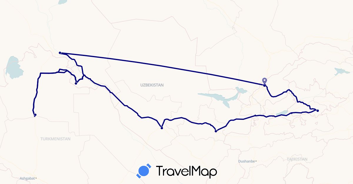 TravelMap itinerary: driving in Turkmenistan, Uzbekistan (Asia)